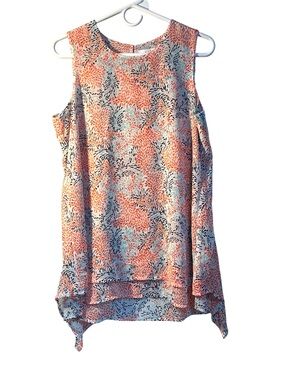 Fever Coral‎ & Blue Leaf-Print Sleeveless Top